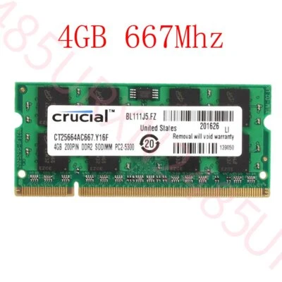4GB 2GB DDR2 PC2-5300S 667MHz SODIMM 200Pin Laptop Notebook RAM per Crucial IT - Immagine 1 di 4