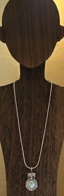 "Collar Búho Larimar Espinela Negra y Circón Blanco Plata de Ley 925 Cuerda 16""L" Foto 1 de 4