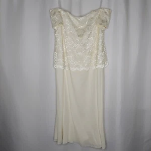 Chadwicks Event Dress 18 Off Shoulder Cream Chiffon Lace Cap Sleeve Midi Zipper - Picture 1 of 6