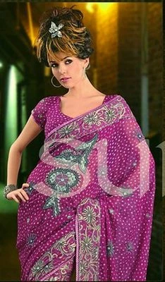 Bollywood Boda Fiesta Sari Diseñador Magenta Cóctel Rosa Sari LiVi Envío Gratis Foto 1 de 4