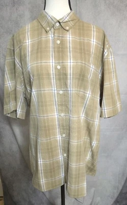 Basic Editions Men’s XL Beige Plaid Short Sleeve Button Front Casual Shirt - Image 1 of 4
