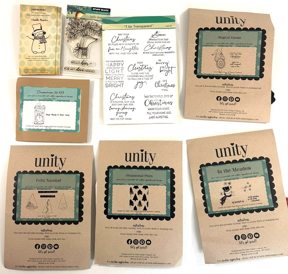Unity Stamp Company Lot of Christmas Rubber Stamps Holiday Snowman Trees Deer - Image 1 of 4