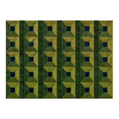Handmade New Zealand Wool Rug: Mid-Century Modern 3D Geometric Prism - Image 1 of 3