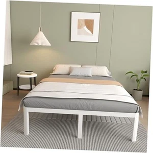 16 Inch White Bed Frame King Size with Round Corner Legs, Metal Platform Bed - Picture 1 of 7