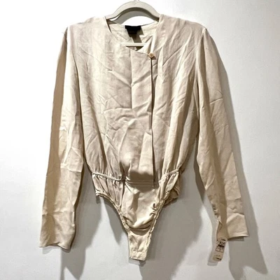 Blusa body envolvente 100 % seda marfil Donna Karan de colección nueva con etiquetas talla 4  Foto 1 de 4