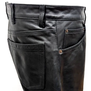 Vtg GAP Men's Leather Pants Black Boot Fit Biker Punk Rock Y2K Size 35R VEUC! * - Picture 1 of 9