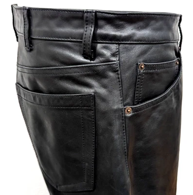 Vtg GAP Men's Leather Pants Black Boot Fit Biker Punk Rock Y2K Size 35R VEUC! * - Image 1 of 4