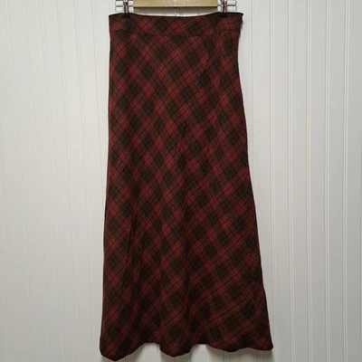 NWT VTG Gap Maxi Skirt Womens 12 Red Brown Plaid Wool Blend Equestrian Country - Image 1 of 4