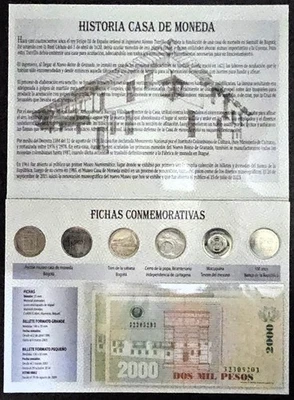 COLLECTOR WITH 6 TOKENS AND 2 BANKNOTES MINT BOGOTA 1996-2014 COLOMBIA UNC - Image 1 of 2