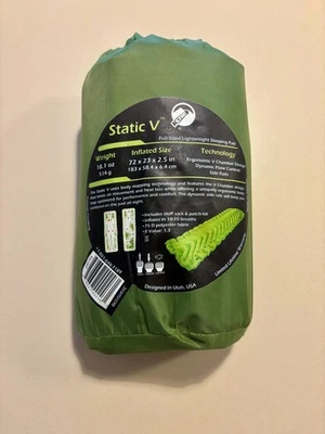 Almohadilla para dormir inflable Klymit estática en V camping senderismo verde con kit de parche y bolsa Foto 1 de 3