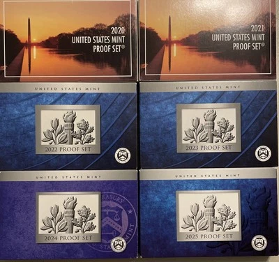 2020 -2025 Proof Set Run of 6 Government Issued Proof Sets W/ Quarters COA’s - Image 1 of 4
