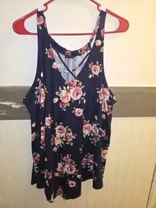 Womens Floral Vneck Tank Top Blue Size 2xl - Picture 1 of 3