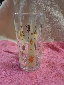 Fred Press Signed MCM Eclipse Atomic Sunburst Gold Gilt Highball Glass Yellow - Picture 1 of 11