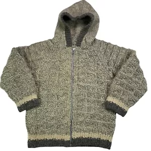 VTG Wool Handmade Waffle Knit Fullzip Heavy Sweater Jacket Hooded Women M Men S - Picture 1 of 12