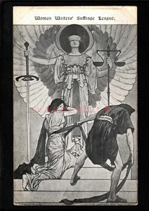 SUFFRAGETTE WOMEN WRITER'S SUFFRAGE LEAGUE WOMAN SUFFERS PREJUDICE PC E20C SU668 - Picture 1 of 2