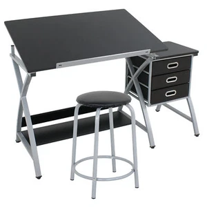 MDF Drafting Table Drawing Desk Art Hobby Folding Adjustable w/ Stool & Drawers - Picture 1 of 10