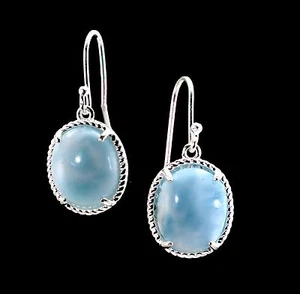 Larimar Natural 10X12m 9.8 Oval Earings .925 Sterling Silver (New Style) - Picture 1 of 5