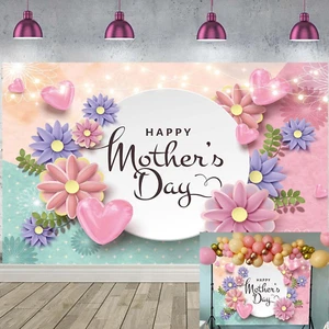 Happy Mother'S Day Backdrop I Love Mom Pink Sweet Love Heart Paper Flower Photog - Picture 1 of 7