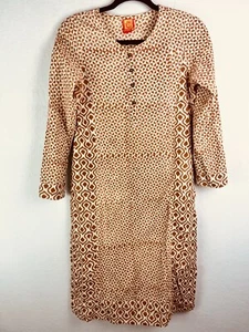 Baumwolle Landhaus Kurti Tunika Damen Gr. Small Indien Resort Hippie Boho Kleid künstlerisch - Bild 1 von 7