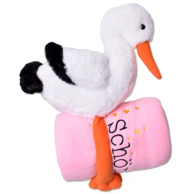 TE-TREND Storch Kuscheltier Plüschtier Geburt Taufe Geschenk Klapperstorch 38cm Rosa
