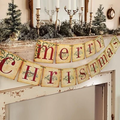 Merry Christmas Banner Indoor Home Office Party Fireplace Mantle Farmhouse Decor - Image 1 of 4