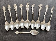 Antique sterling silver coffee spoons, set 10, Ornate handles, Gorham, Shell