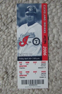 INDIANS VS RANGERS 4/28/2006 FULL TICKET ~ KEVIN MENCH HR (7TH STRAIGHT GAME) - Picture 1 of 1