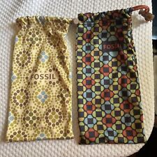 Two Fossil Eyeglass bags with Drawstring Closure Yellow Blue Green
