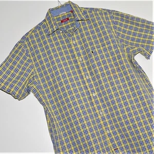 IZOD SALTWATER LT / LARGE TALL MEN'S CASUAL SHIRT ~ VGC ~ BLUE / YELLOW PLAID - Picture 1 of 14