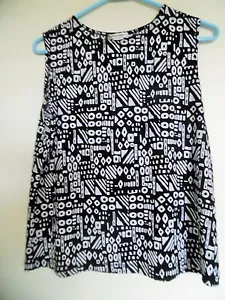Mujer Laura Ashley Negro Blanco Estampado Sin Mangas Top Camisa Sin Mangas Talla S - Imagen 1 de 3