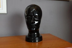 Vintage West German Pottery Glossy Black Display Head by Dumleir and Breiden - Picture 1 of 9