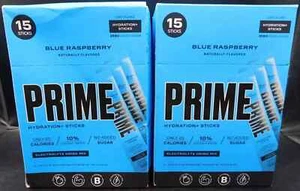Prime Hydration Sticks Blue Raspberry Flavor 15 Sticks Ea Box Exp: 8/25 2 PACK - Picture 1 of 5