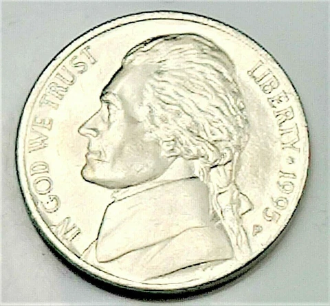 1995 P Jefferson Nickel - BU Coin Pulled from an OBW Roll Cover