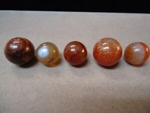 5 Vintage Natural Agate Gemstone Marbles 9/16 to 3/4 - Good   # 8