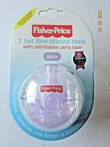 2 Fisher price fast flow silicone teats nipples + Sterilisable carry case new - Picture 1 of 6