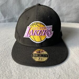 LA Lakers Hat Mens Fitted 7 1/2 Black Hardwood Classics Wool New Era NBA Cap