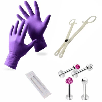 Pro Lip Monroe Piercing Kit Including Gloves Needles Forceps Studs Included - Image 1 of 4
