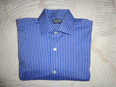 Camisa de vestir Kenneth Cole Reaction para hombre talla 15,5 34/35 azul a rayas puño francés Foto 1 de 4