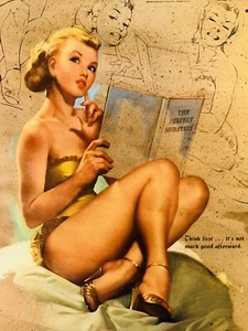 Página de calendario vintage Ted Withers Pinup Girl “Think” Día del Trabajo Septiembre 1956 - Imagen 1 de 4
