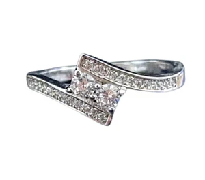 White gold finish created diamond crossover ring size O Gift box - Picture 1 of 9