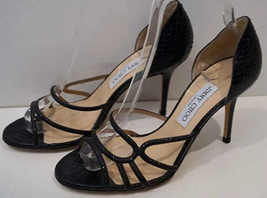 Jimmy Choo Nero Serpente & Sparkle con Cinturini Alto Sandali Tacco Scarpe EU39 - Picture 1 of 8