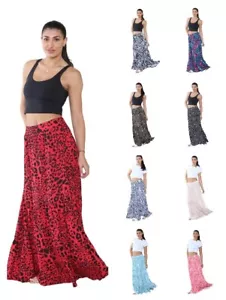 WOMENS HIGH WAIST BOHO LADIES MAXI SKIRT LADIES CASUAL FRILL RUFFLE - Picture 1 of 16