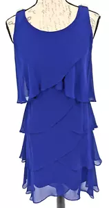 SLNY Dress Sz 6 Royal Blue Tiered Shoulder Glitter Cocktails Weddings Whimsey - Imagen 1 de 9