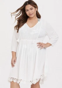Womens Torrid IVORY GAUZE CROCHET TRIM DRESS SWIM COVER-UP 0 12 large NWT - Picture 1 of 4