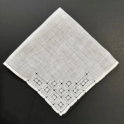 Pañuelo Dibujado Hilo Tirado Blanco Casa Núcleo Abuela Boda Novia De Colección Foto 1 de 3