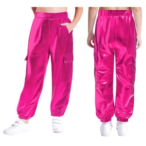 Unisex Kids Pants Shiny Dancewear Metallic Trousers Costumes Training Jazz Boys - Picture 1 of 127