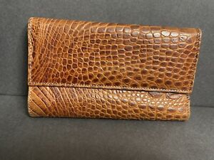 Vera Pelle Women’s Trifold Wallet Brown Embossed Animal Genuine Leather Italy