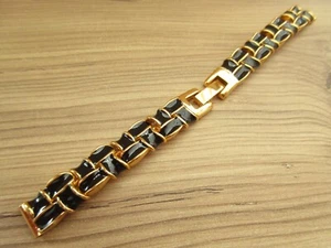 Vintage Black Enamel Gold Plated Ladies 12mm Watch Strap Fold Over Clasp - Bild 1 von 7