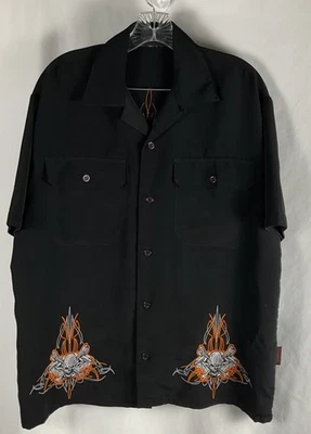 Dragonfly  Mens Medium Button Up Motorcycle Biker Skull Bones No Label - Image 1 of 4