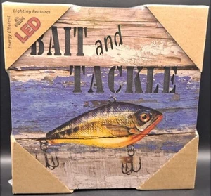 Rivers Edge Products Light Up LED Wood Wall Art, 6" x 6", 🐟~Bait and Tackle~ - Picture 1 of 7